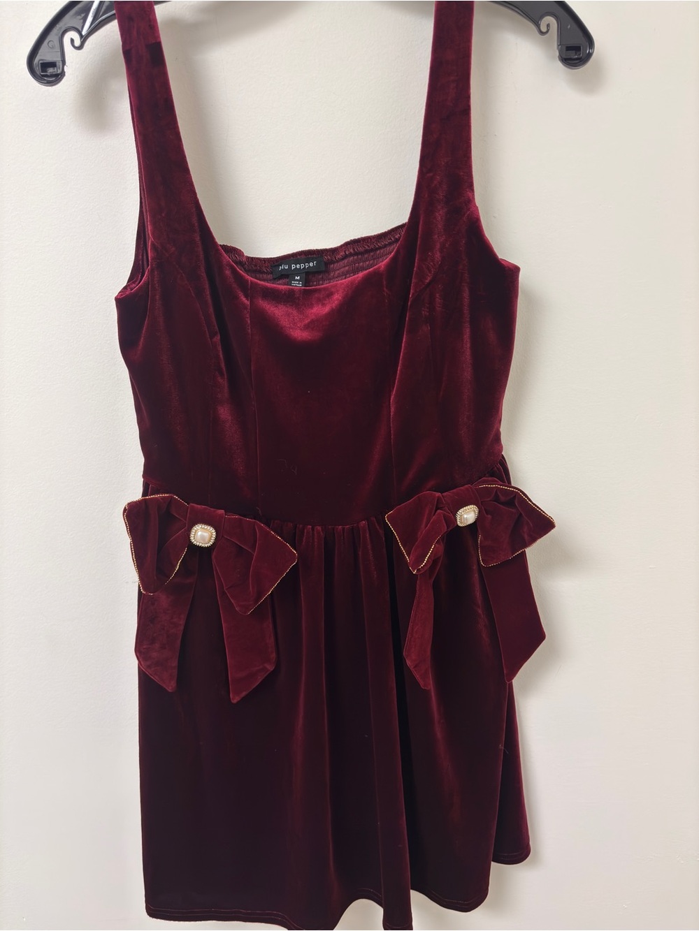 Blu Pepper Velvet Bow-Detail Party Dress in Burgundy